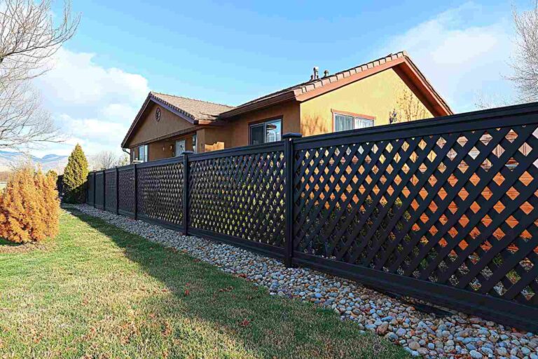 Wooden fencing around the house. The fence has air gaps to avoid high air pressure.